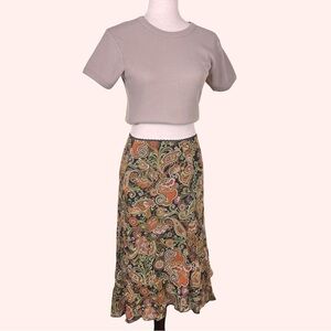 Women’s Paisley Midi Skirt A-Line Boho Plus Size 16W Boho Flowy Ruffle Hem